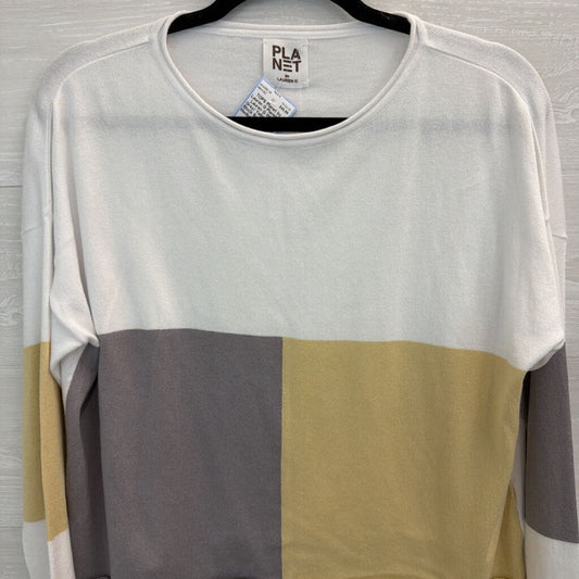 Planet by Lauren G White/ Grey/ Yellow Color Block Sweater Top Medium