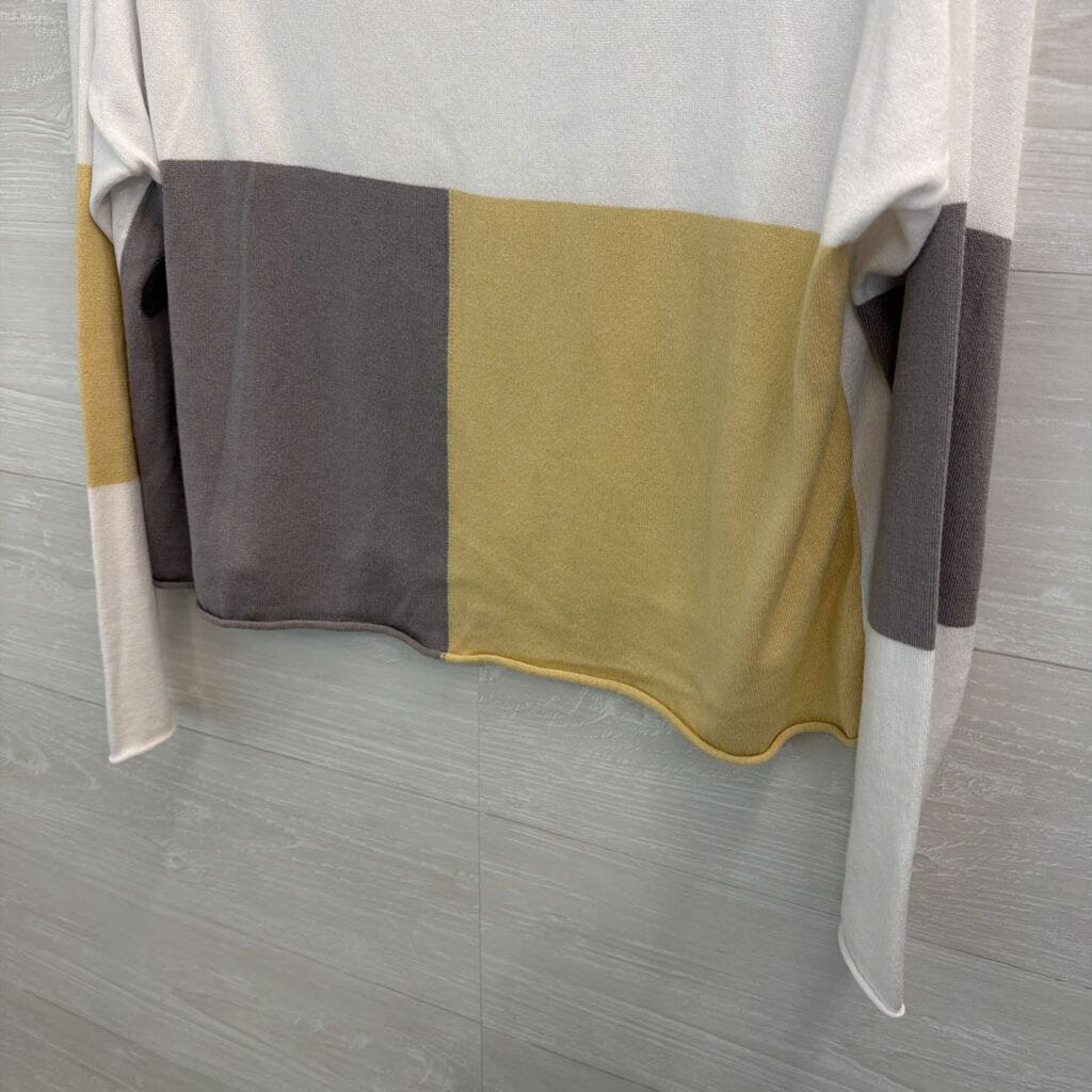 Planet by Lauren G White/ Grey/ Yellow Color Block Sweater Top Medium