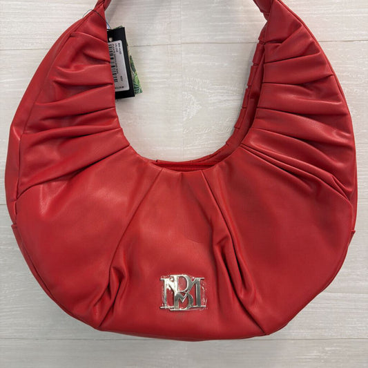 Badgley Mischka Red Vegan Leather Pleated Shoulder Purse