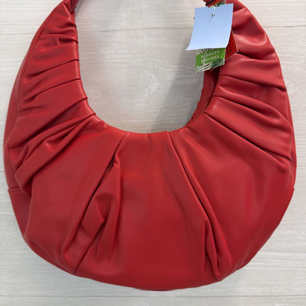 Badgley Mischka Red Vegan Leather Pleated Shoulder Purse