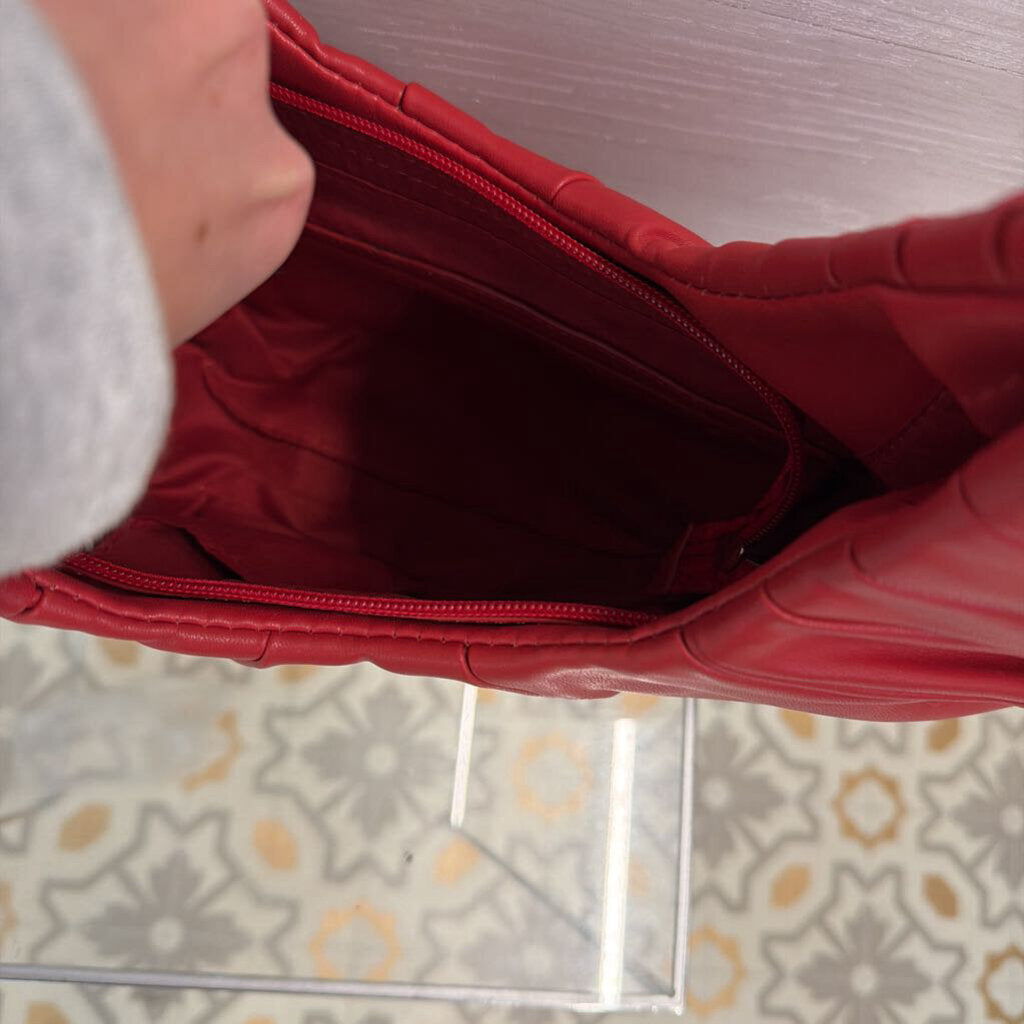 Badgley Mischka Red Vegan Leather Pleated Shoulder Purse