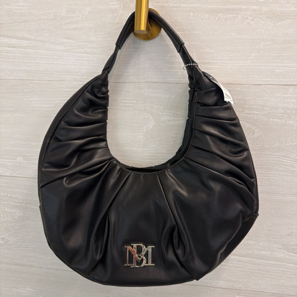 Badgley Mischka Black Vegan Leather Pleated Shoulder Purse
