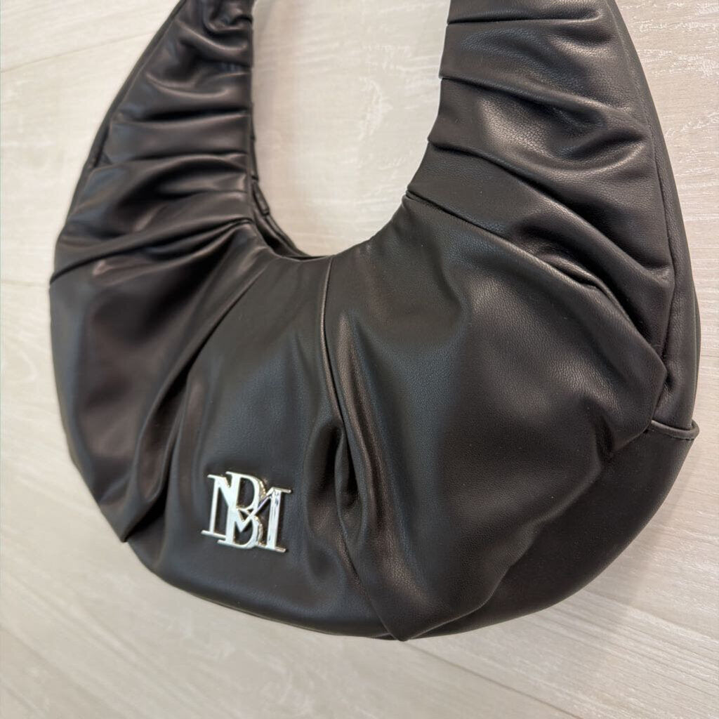 Badgley Mischka Black Vegan Leather Pleated Shoulder Purse