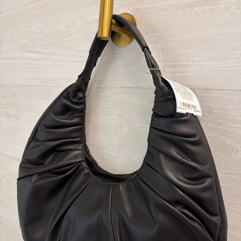 Badgley Mischka Black Vegan Leather Pleated Shoulder Purse