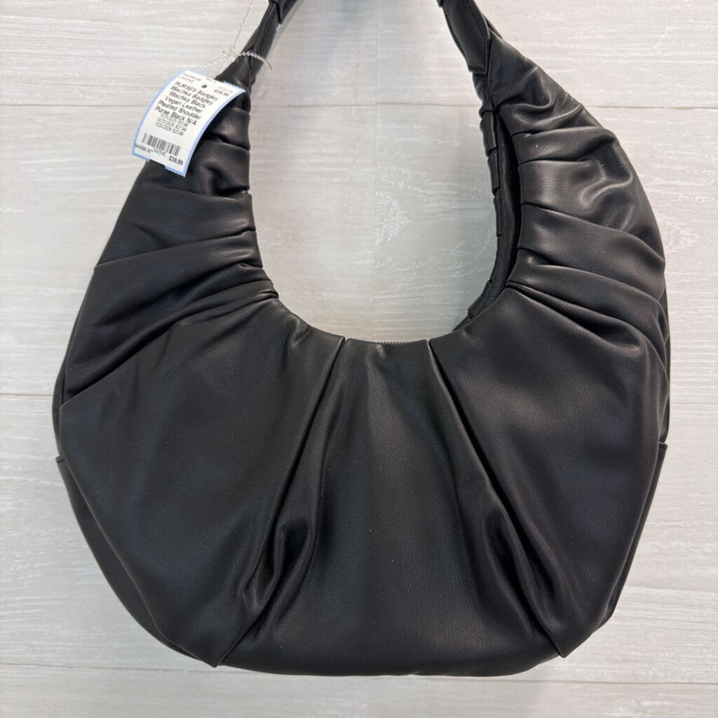 Badgley Mischka Black Vegan Leather Pleated Shoulder Purse
