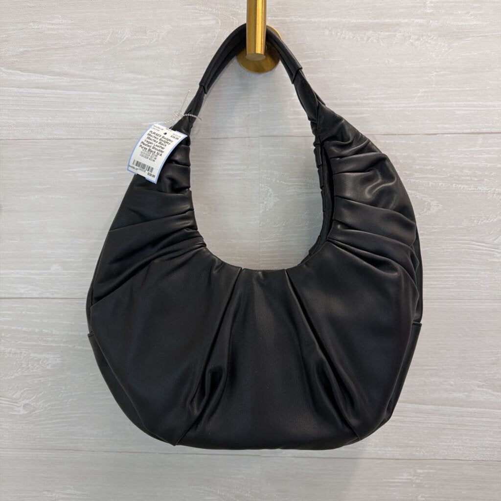 Badgley Mischka Black Vegan Leather Pleated Shoulder Purse