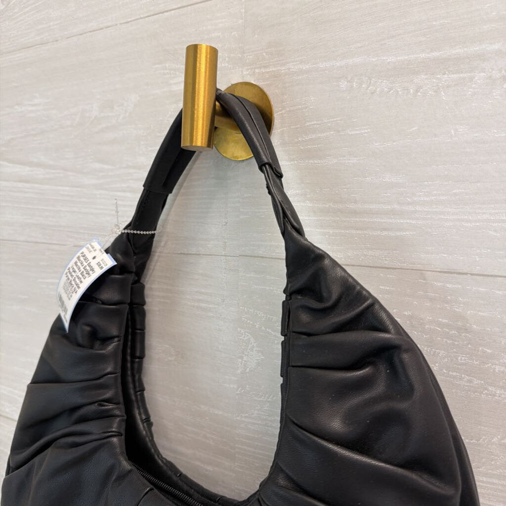 Badgley Mischka Black Vegan Leather Pleated Shoulder Purse