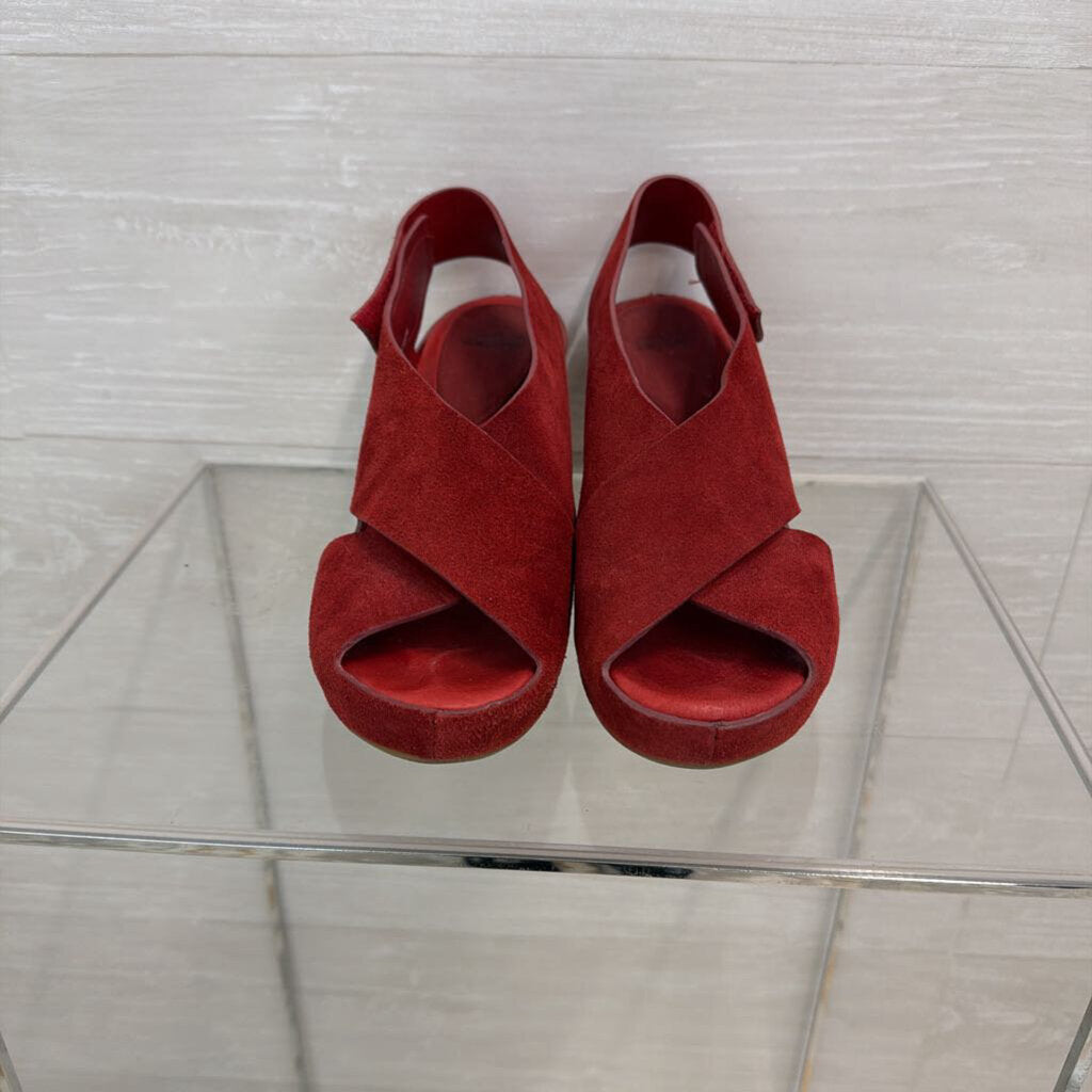 Johnston and Murphy Red Suede Tori Wedges 7.5