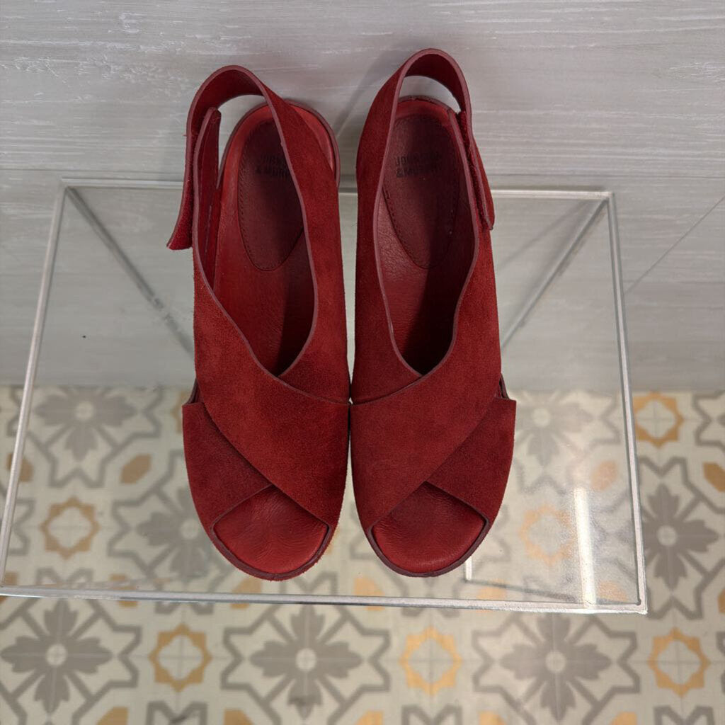 Johnston and Murphy Red Suede Tori Wedges 7.5