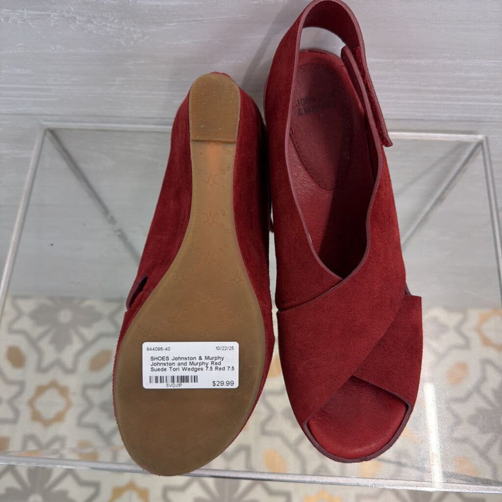 Johnston and Murphy Red Suede Tori Wedges 7.5