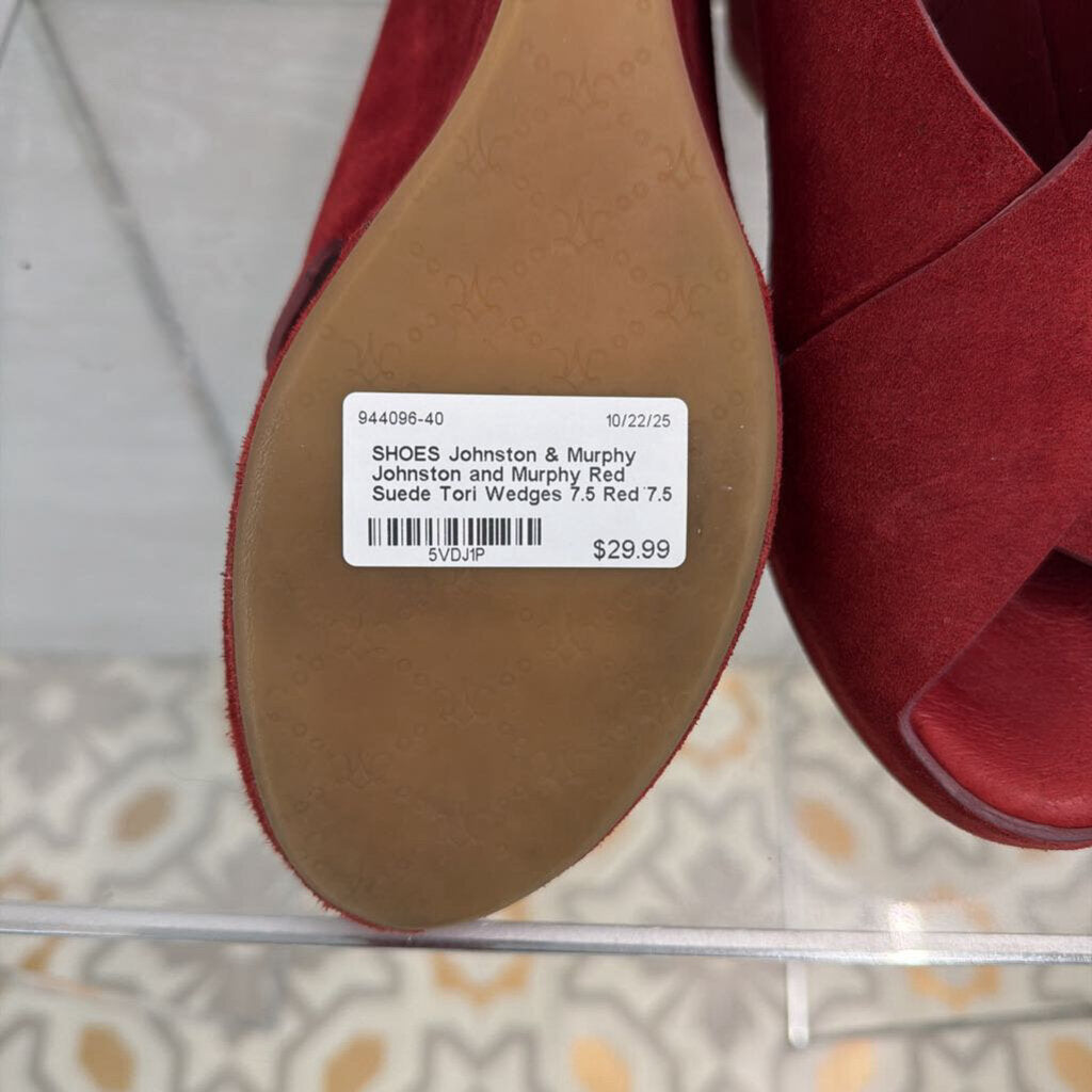 Johnston and Murphy Red Suede Tori Wedges 7.5