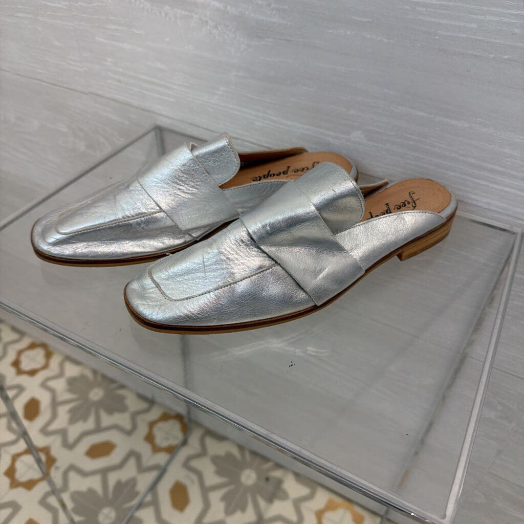 Free People Metallic Silver At Ease Loafer Mules 38