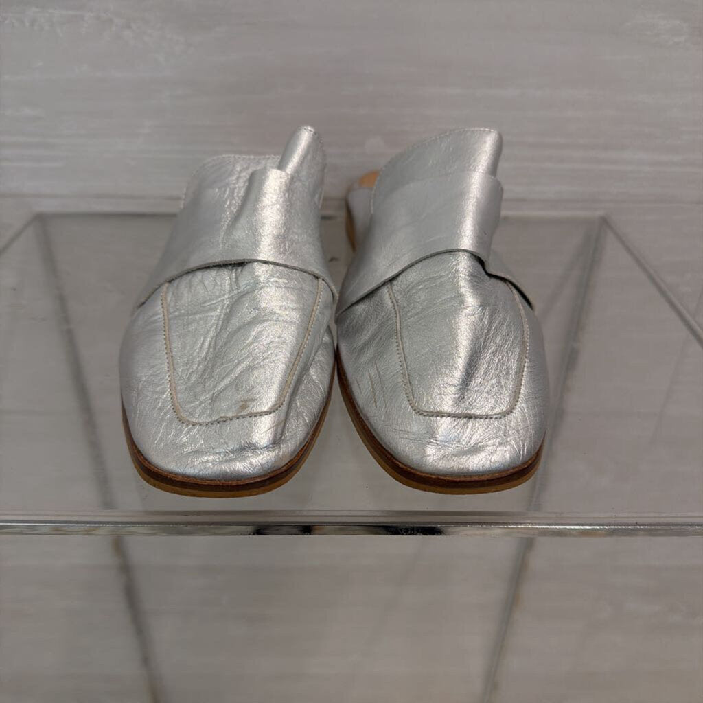 Free People Metallic Silver At Ease Loafer Mules 38
