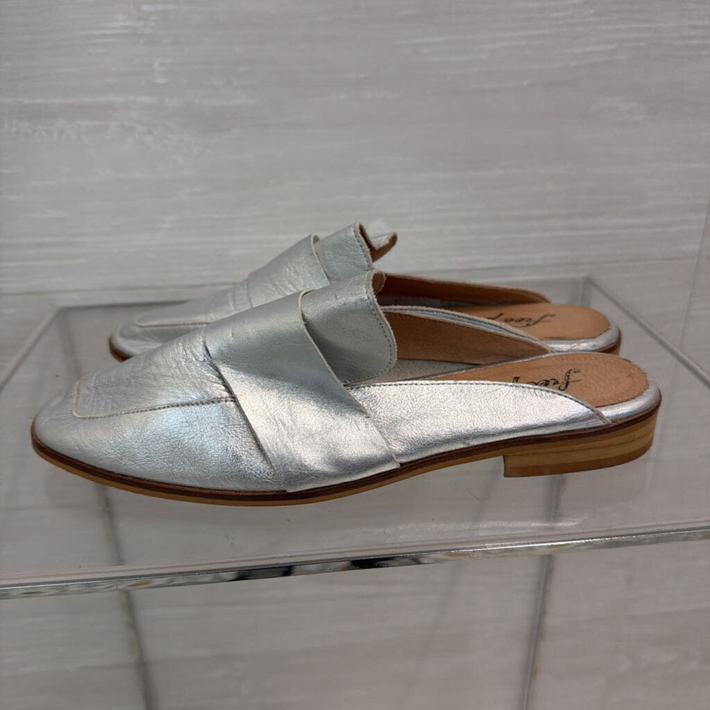 Free People Metallic Silver At Ease Loafer Mules 38