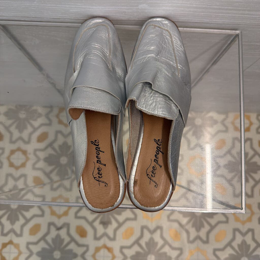 Free People Metallic Silver At Ease Loafer Mules 38