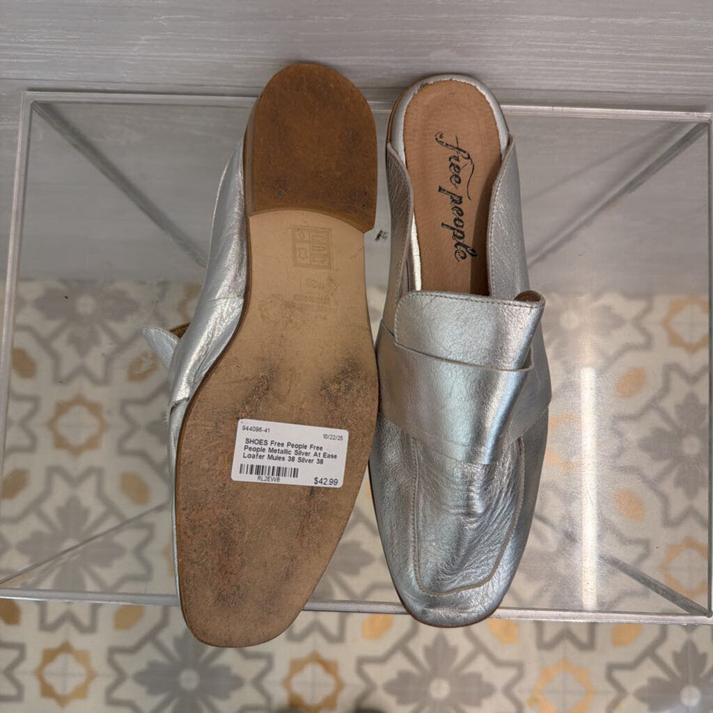 Free People Metallic Silver At Ease Loafer Mules 38