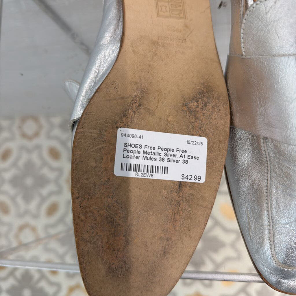 Free People Metallic Silver At Ease Loafer Mules 38