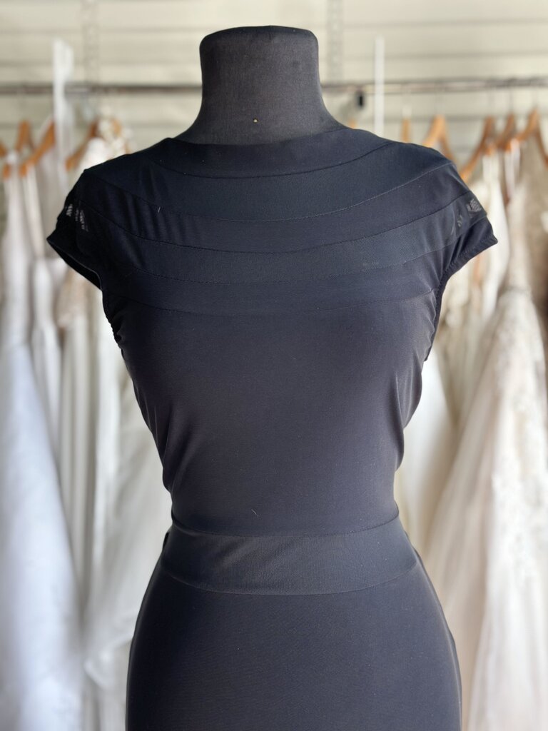 Eleganzarella Black Sheer Detail Long Formal Dress Large