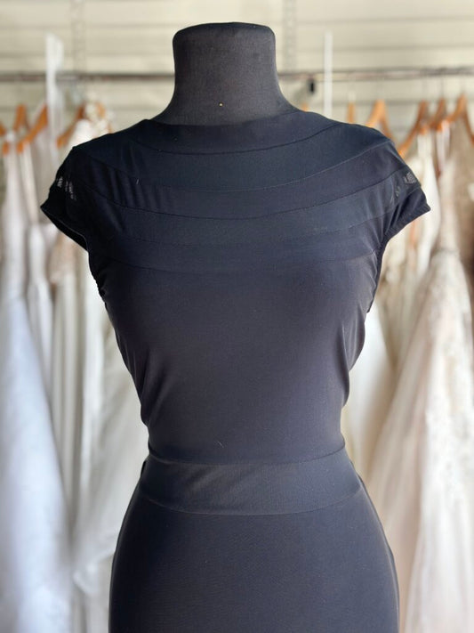 Eleganzarella Black Sheer Detail Long Formal Dress Large