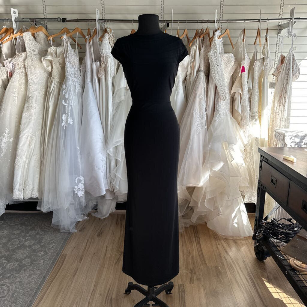 Eleganzarella Black Sheer Detail Long Formal Dress Large