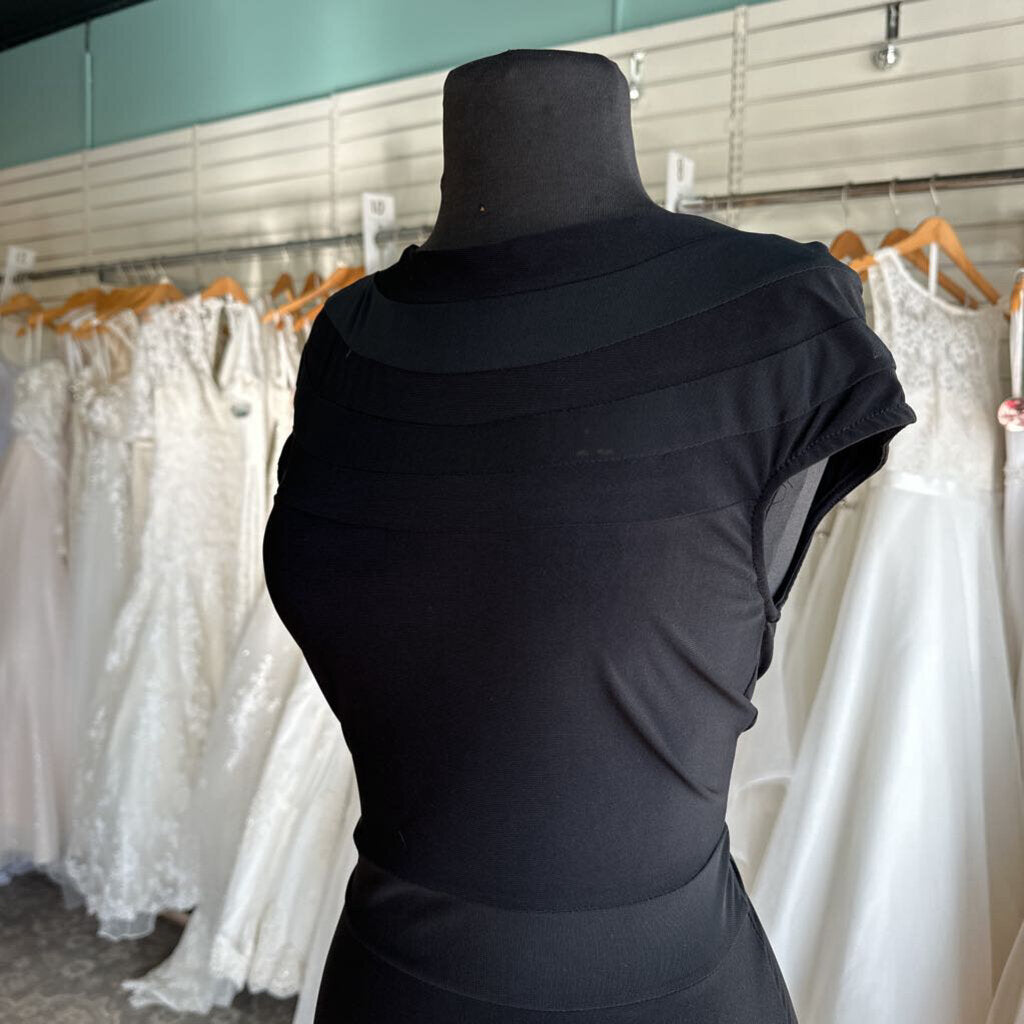 Eleganzarella Black Sheer Detail Long Formal Dress Large