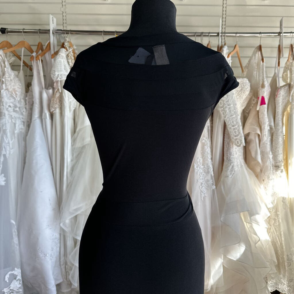 Eleganzarella Black Sheer Detail Long Formal Dress Large