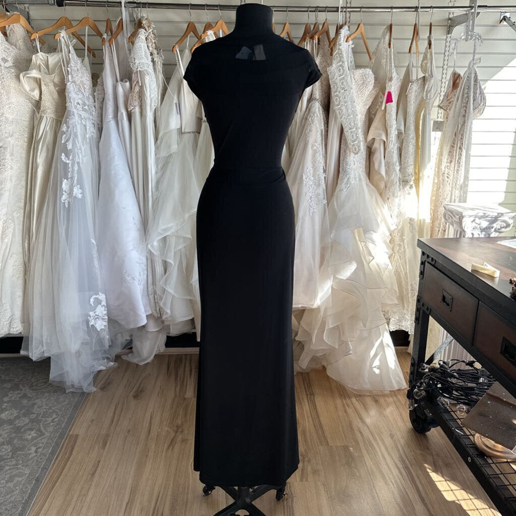 Eleganzarella Black Sheer Detail Long Formal Dress Large