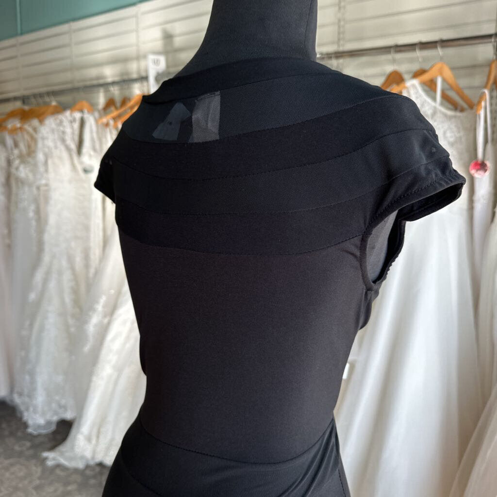 Eleganzarella Black Sheer Detail Long Formal Dress Large