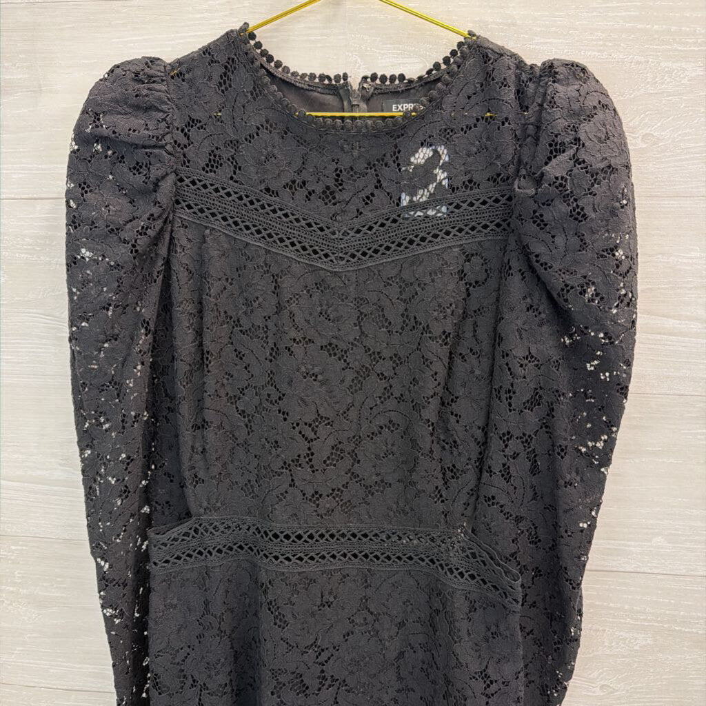 Express Black Lace Long Sleeve Cut Out Sides Dress Medium