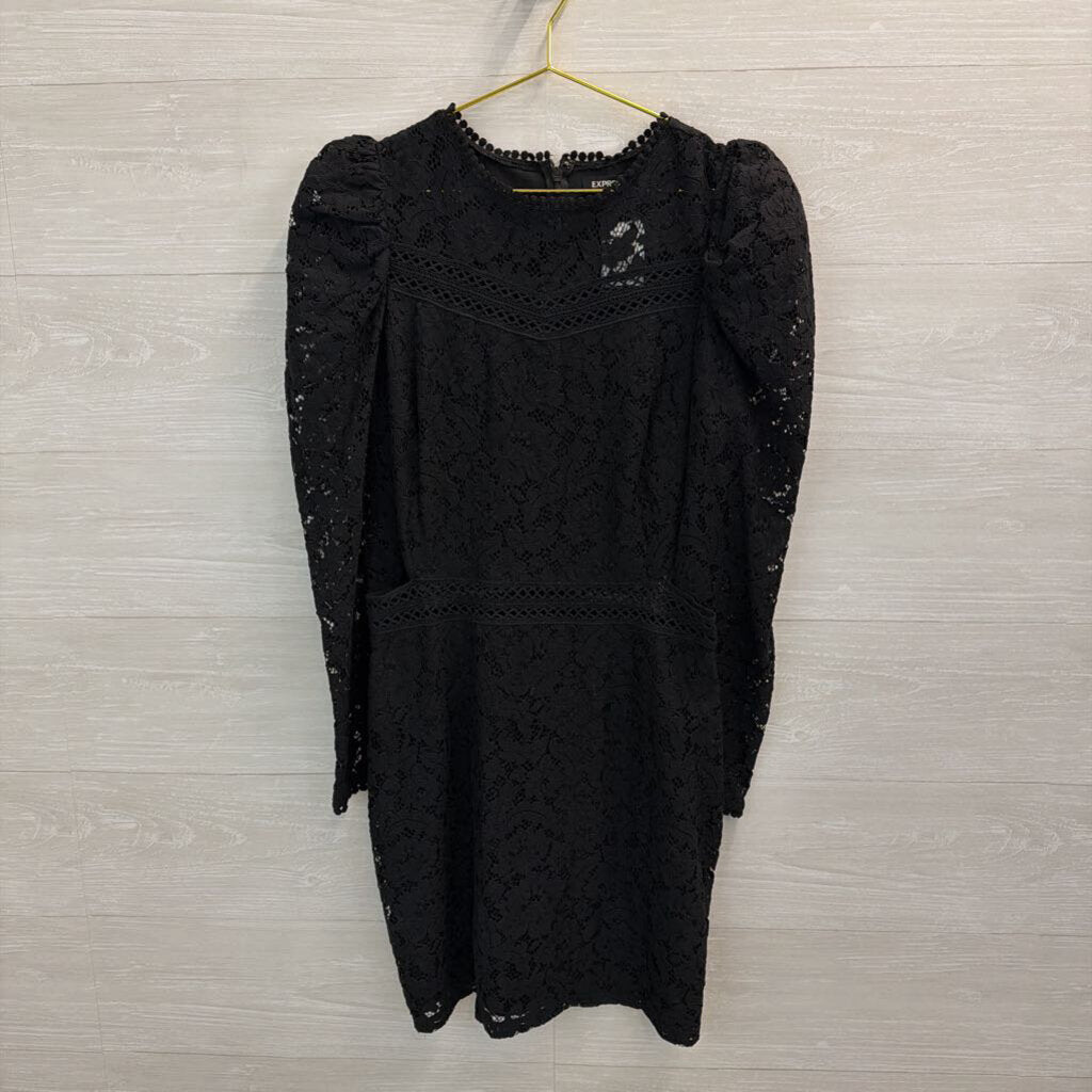 Express Black Lace Long Sleeve Cut Out Sides Dress Medium