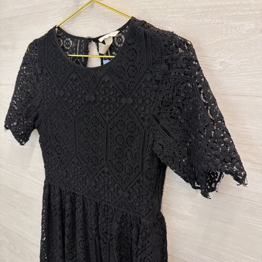 Black Lace Short Sleeve Midi Dress 6