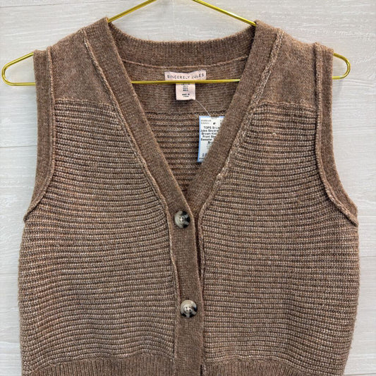 Sincerely Jules Brown Knit Button Front Sleeveless Sweater Top Large