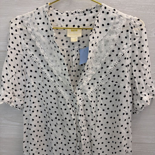 Maeve White/ Black Polka Dot Short Sleeve Top 8