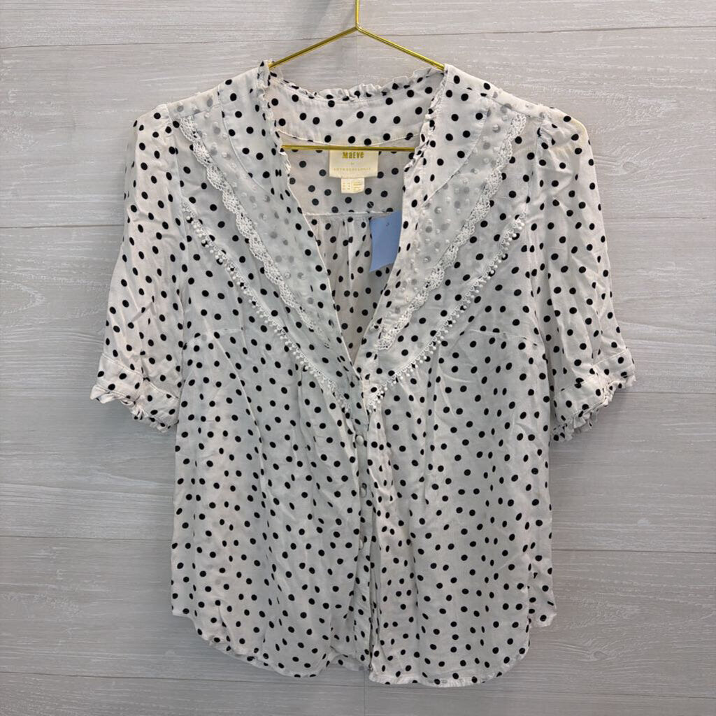 Maeve White/ Black Polka Dot Short Sleeve Top 8