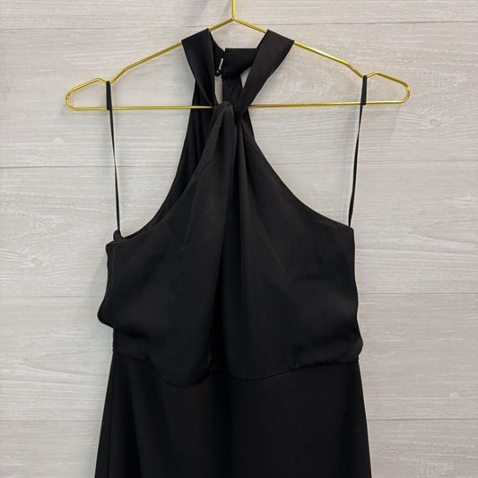 Express Black Silky High Neck Midi Dress