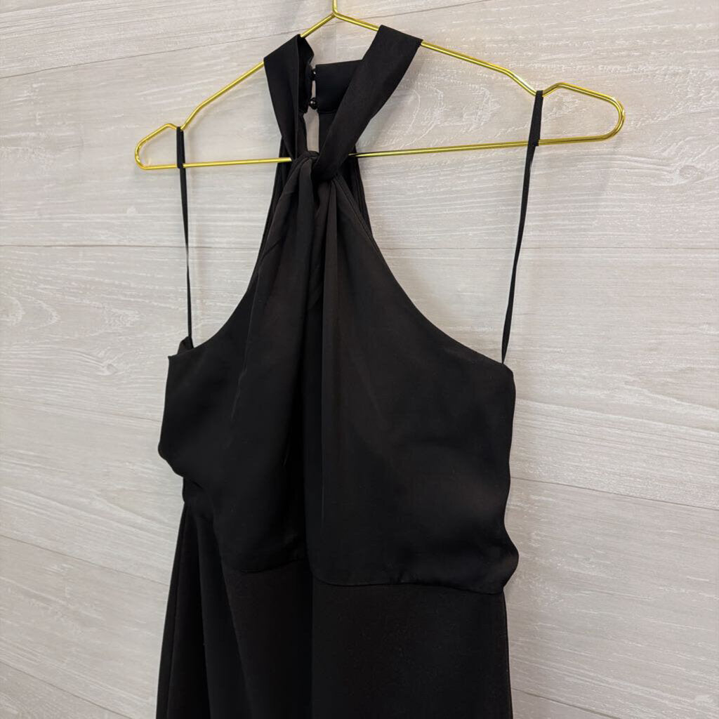 Express Black Silky High Neck Midi Dress