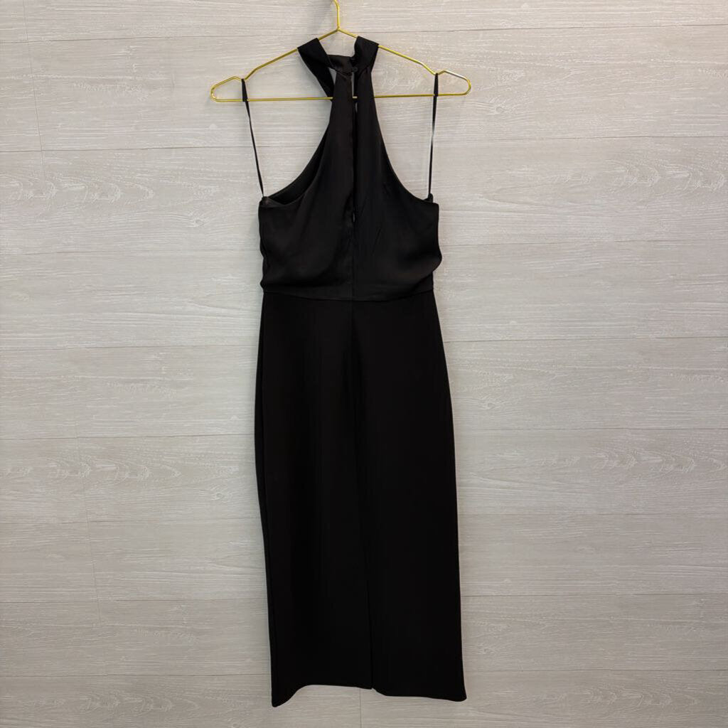 Express Black Silky High Neck Midi Dress