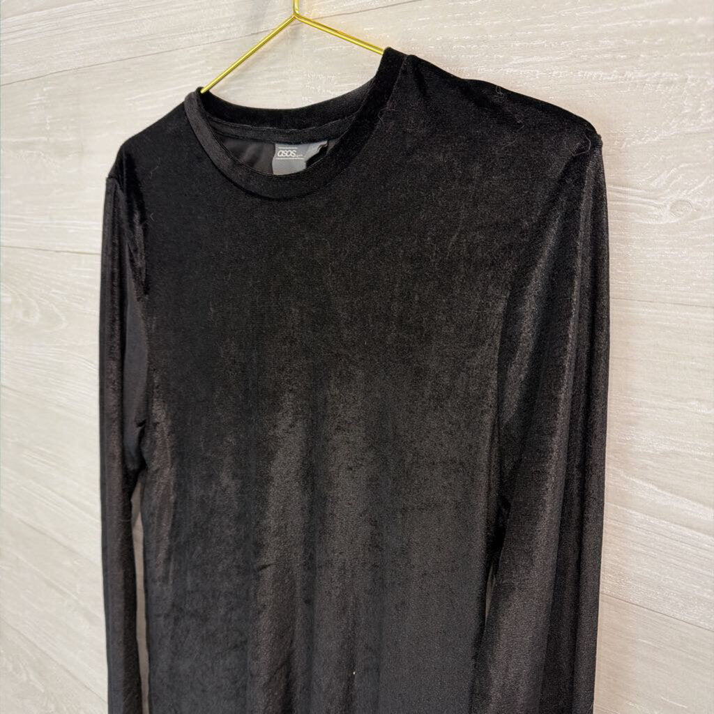 Asos Black Velvet Long Sleeve Top Medium