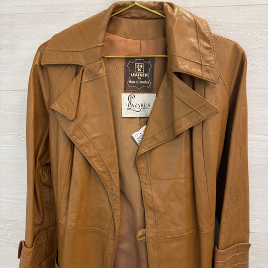 Vintage Leather by Dan Di Modes Brown Leather Tie Waist Jacket 14
