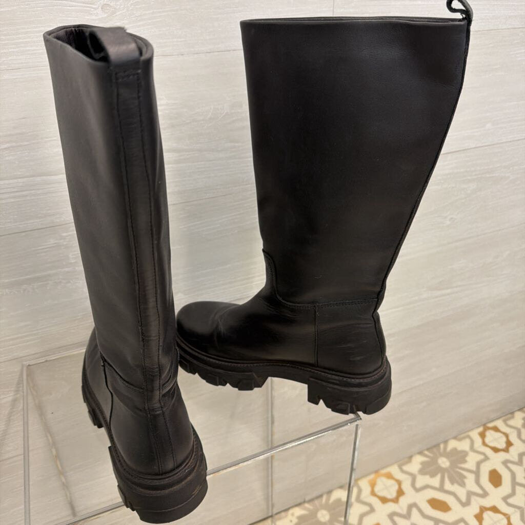 Steve Madden "Esme" Black Leather Chunky Boots