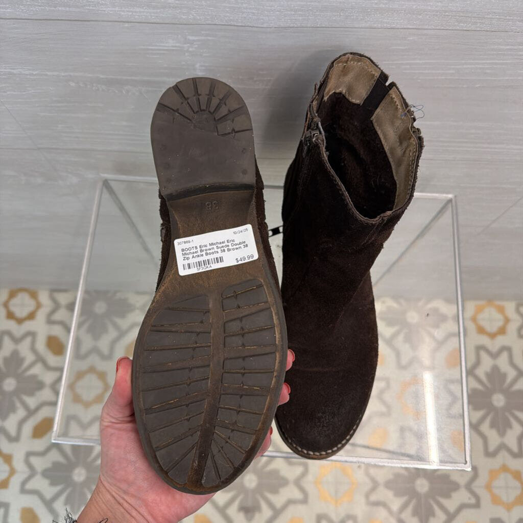 Eric Michael Brown Suede Double Zip Ankle Boots 38