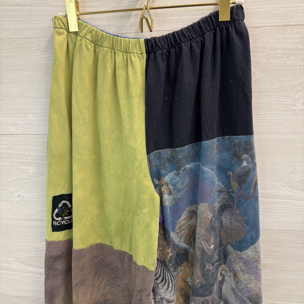 Multi Color Patchwork Print Pull On Pants Small