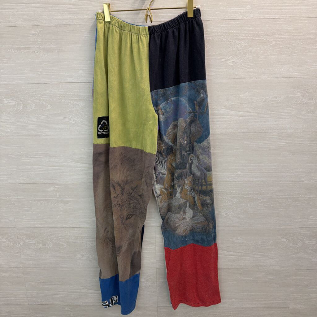 Multi Color Patchwork Print Pull On Pants Small