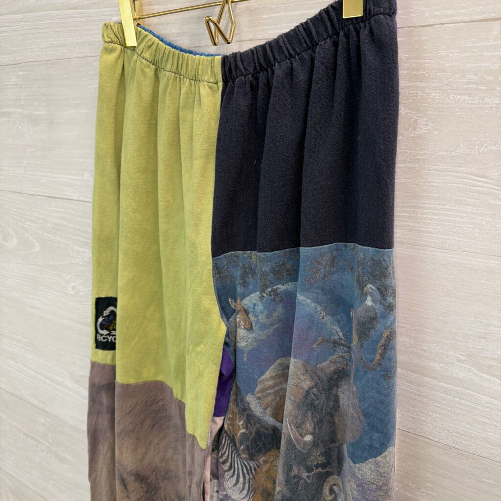 Multi Color Patchwork Print Pull On Pants Small