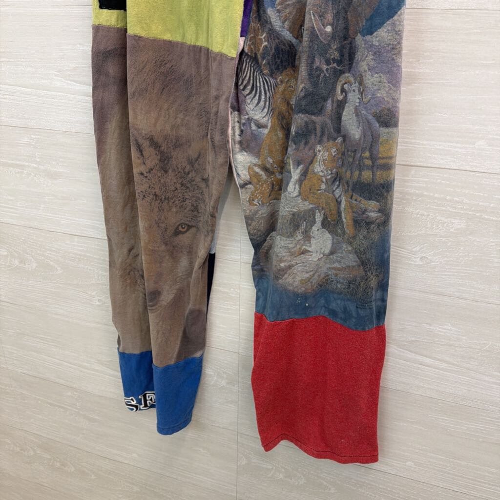 Multi Color Patchwork Print Pull On Pants Small