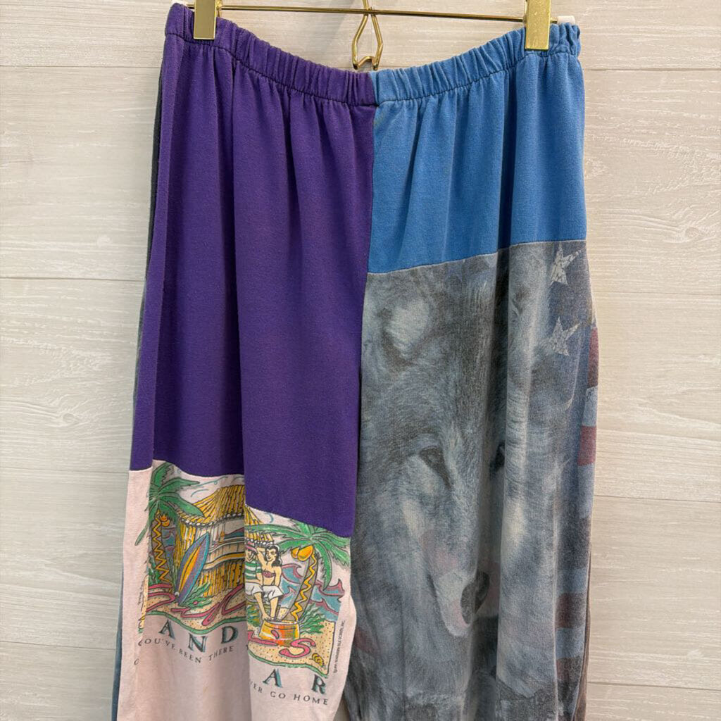 Multi Color Patchwork Print Pull On Pants Small