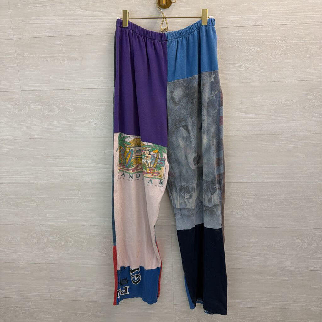 Multi Color Patchwork Print Pull On Pants Small