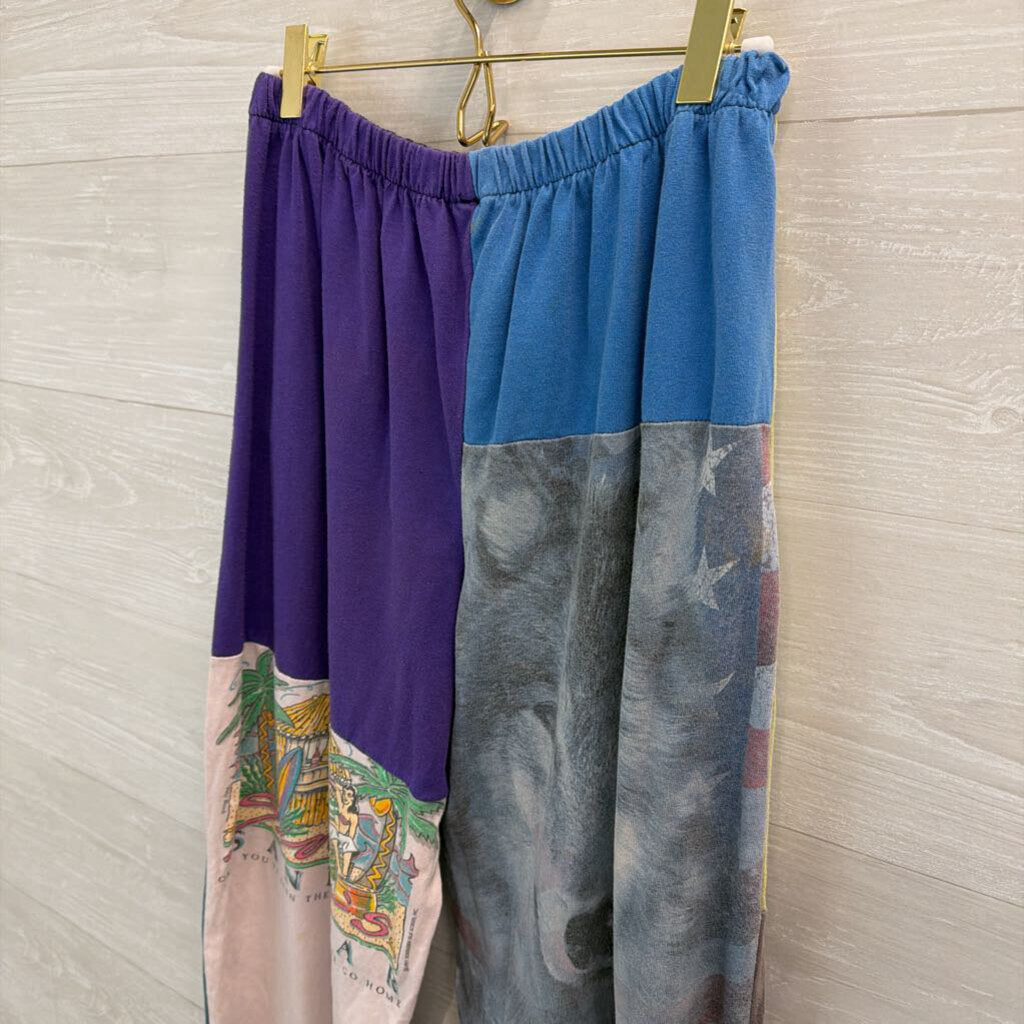 Multi Color Patchwork Print Pull On Pants Small