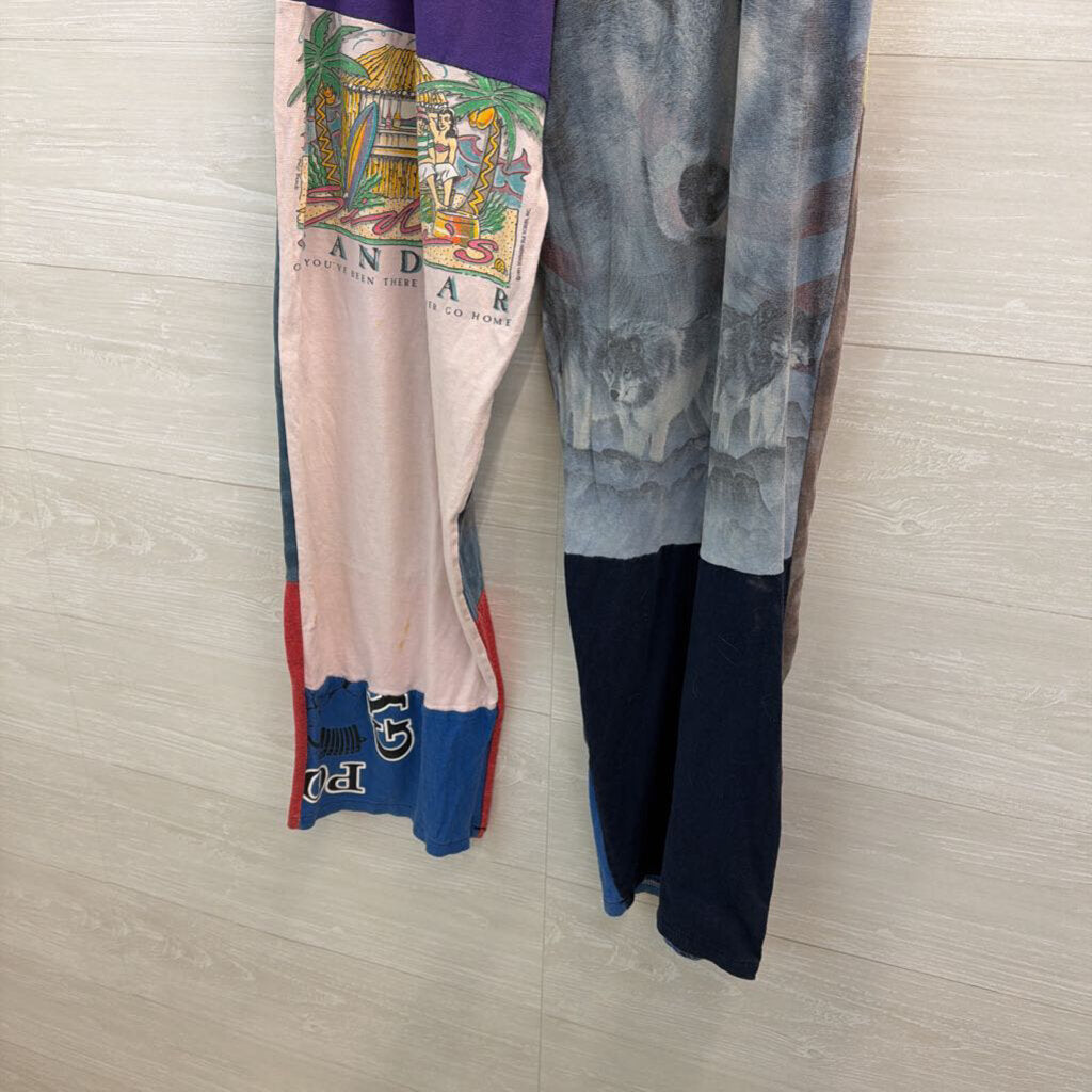 Multi Color Patchwork Print Pull On Pants Small