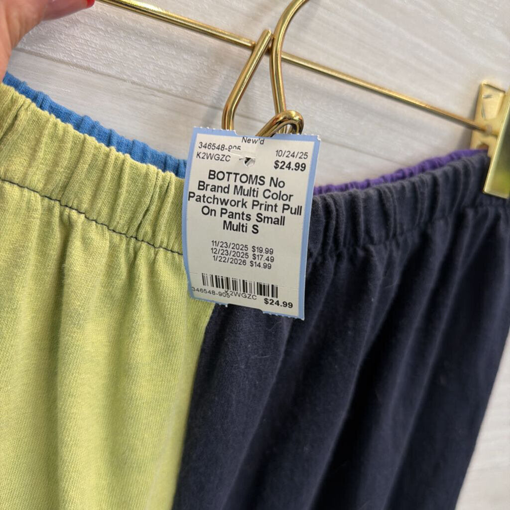 Multi Color Patchwork Print Pull On Pants Small